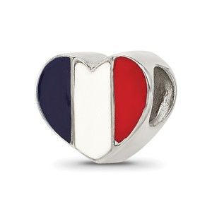 925 Sterling Silver Travel Reflections French Enameled Flag Heart Shaped Bead